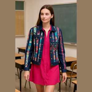 Vintage Floral Denim Jacket • Jean jacket • patchwork quilted Teachercore